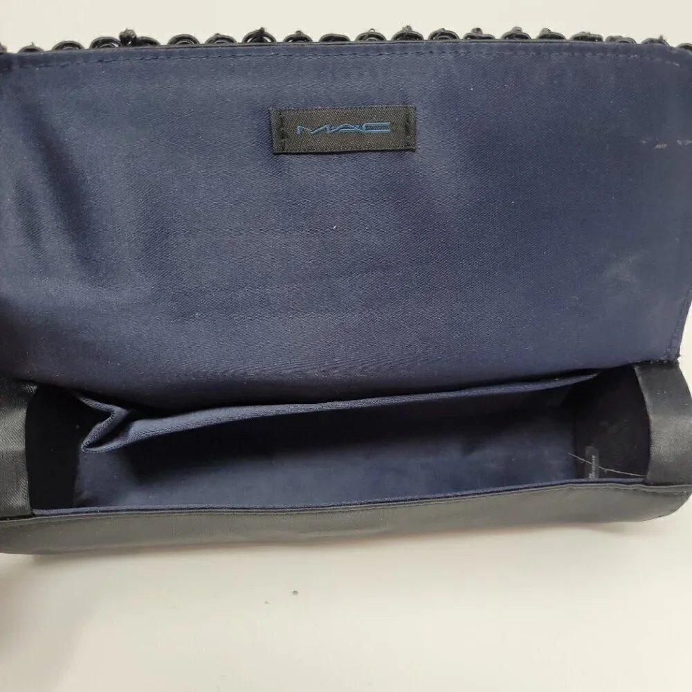 MAC Cosmetics Black Satin Beaded Fringe Clutch/Brush Holder
